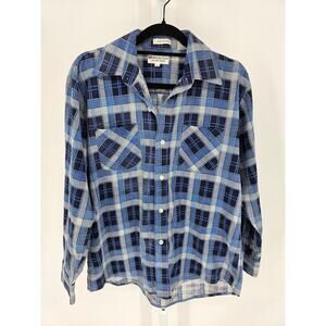 Highlander Flannel by Bud Berma Mens Sz L Long Sleeve Button Up Shirt Blue Plaid